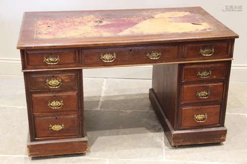 A late 19th /early 20th century mahogany twin pedestal desk,...