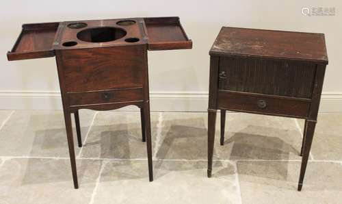 A George III mahogany bedside cabinet, with a horizontal tam...