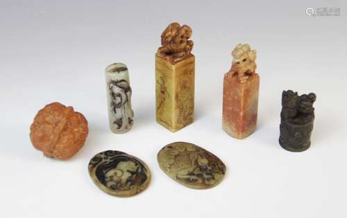 Three Chinese Jade carvings, comprising; two pendants, decor...