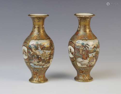 A pair of Japanese satsuma bottle vases, Meiji period (1868-...