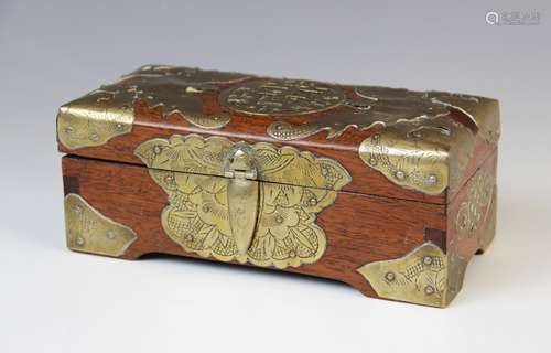 A Chinese brass mounted travelling casket, 20th century, app...