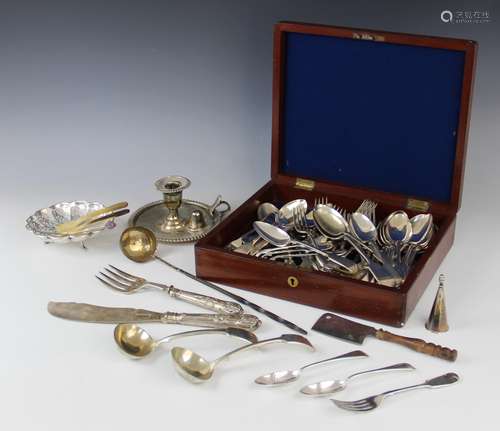 A selection of silver plated, white metal and EPNS cutlery a...