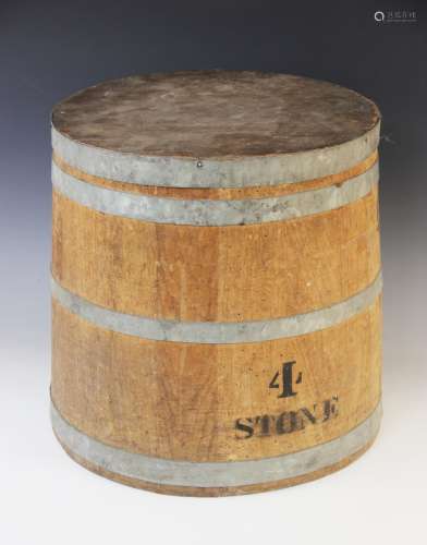 An oak coopered 4 stone grain barrel