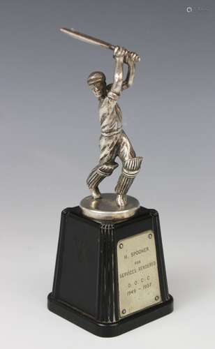 An early 20th century silver plated cricket trophy, modelled...