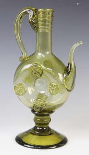 A German green glass historismus ewer, 20th century, with wh...