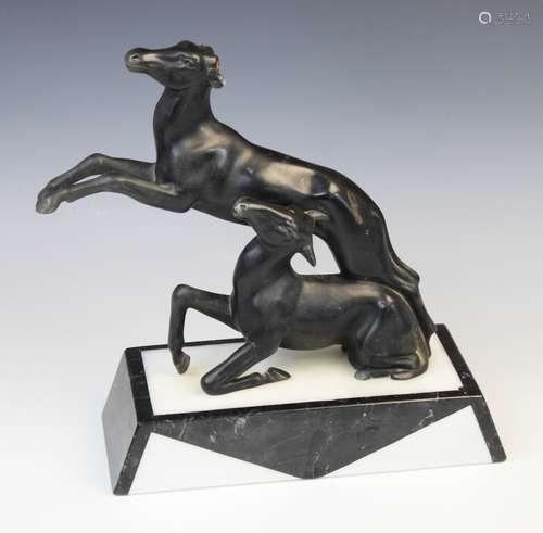 An Art Deco spelter figure, early 20th century, modelled as ...