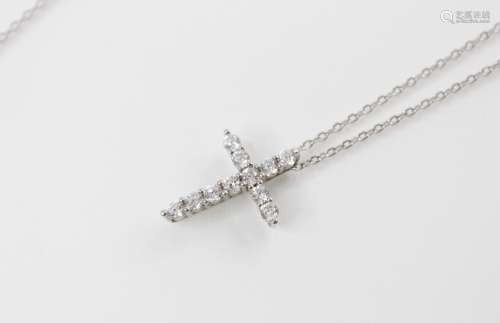 A Tiffany & Co silver cubic zirconia set cross pendant, 20mm...