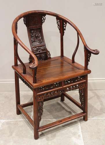 A Chinese stained wood altar chair, 20th century, the horse ...