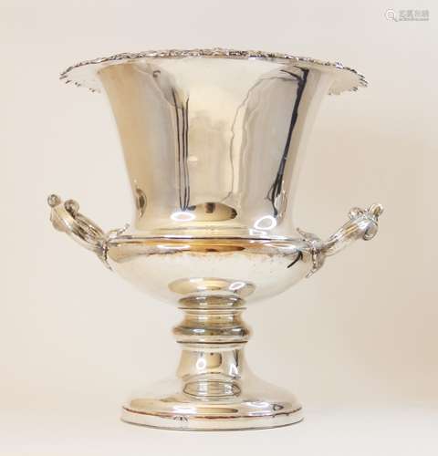 A silver plated twin-handled campana wine cooler, with cast ...