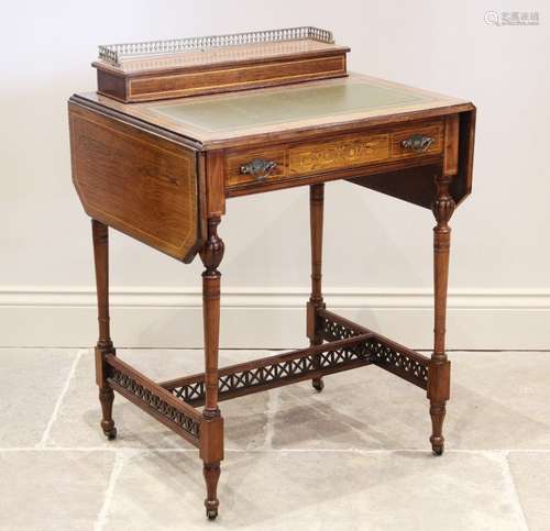 A late 19th century inlaid rosewood ladies writing table, th...