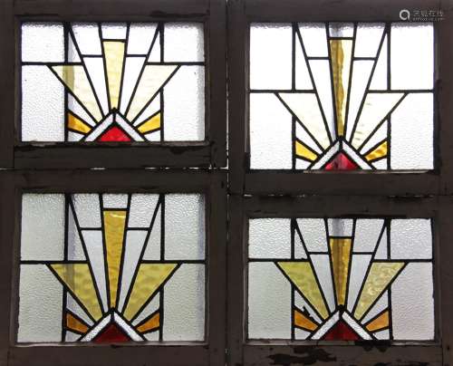 Ten Art Deco stained glass casement window top lights, early...