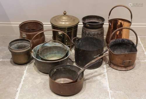 A collection of country house brass and copper wares, to inc...