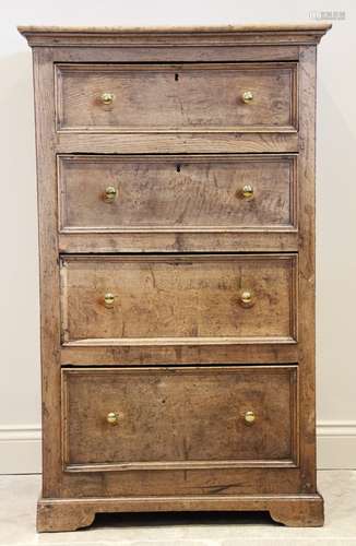 An 18th century and later tall oak chest, formed from four l...