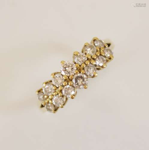 A 18ct gold diamond set ring, comprising two rows of seven g...