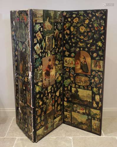 A three-fold Victorian scrap-work screen, the pine framed sc...