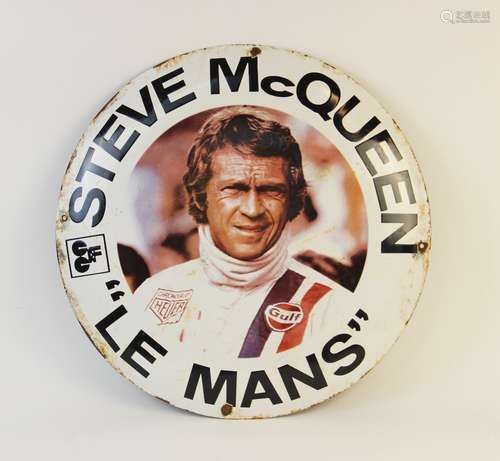 A vintage circular Steve McQueen 'Le Mans' enamel sign, mid ...