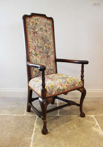 A Queen Anne style chair, 19th century, the oak frame enclos...