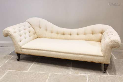 A Victorian button back chaise longue, the shaped padded bac...