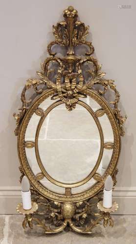 A pair Louis XVI style gilt wood girandole wall mirror, 20th...