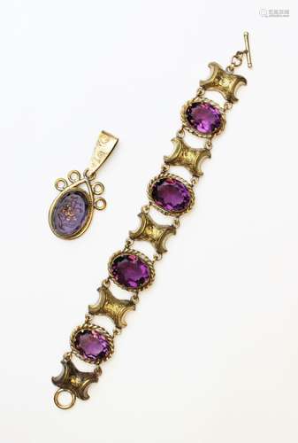 A Victorian style paste set bracelet, comprising four oval m...