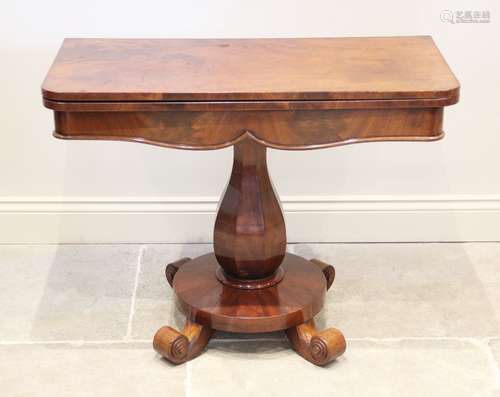 A William IV mahogany pedestal tea table, the rectangular hi...