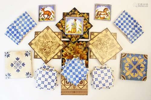 A collection of ceramic tiles to include four Minton tiles i...