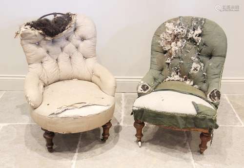 A Victorian button back low seat chair, the arched back with...