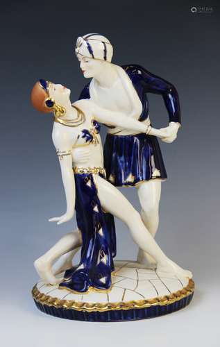 A Royal Dux Art Deco figural group of two dancers, possibly ...