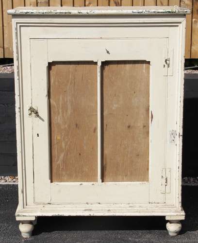 A Victorian painted pine food safe, the single door with rep...