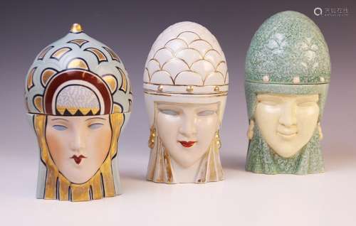 Three Art Deco figural bonbonnieres or jars and covers by Ro...