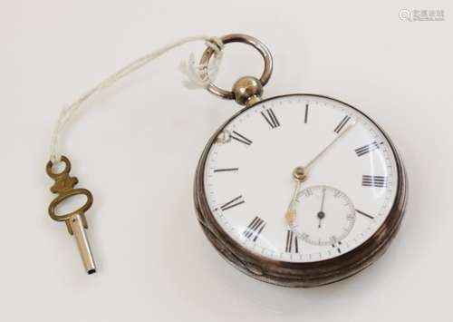 A Victorian silver pocket watch, the round white enamel dial...