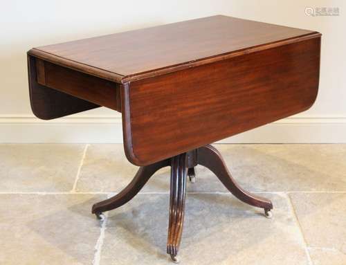 A mid 19th century mahogany pedestal Pembroke table, the rec...