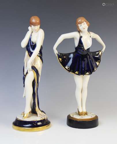 Two Royal Dux Art Deco figures, one modelled as a flapper gi...