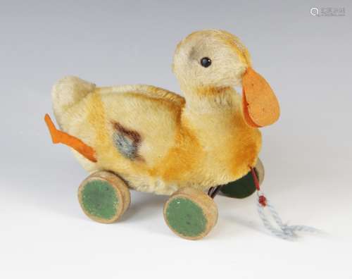 A Steiff pull-along duckling soft toy, mid 20th century, the...