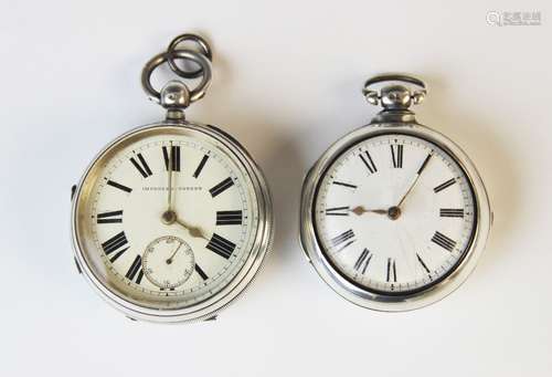 A William IV silver pair cased pocket watch, the round white...