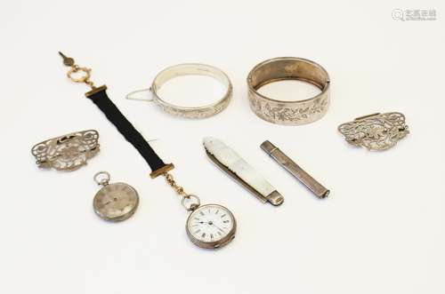 A selection of Victorian and later silver jewellery and acce...