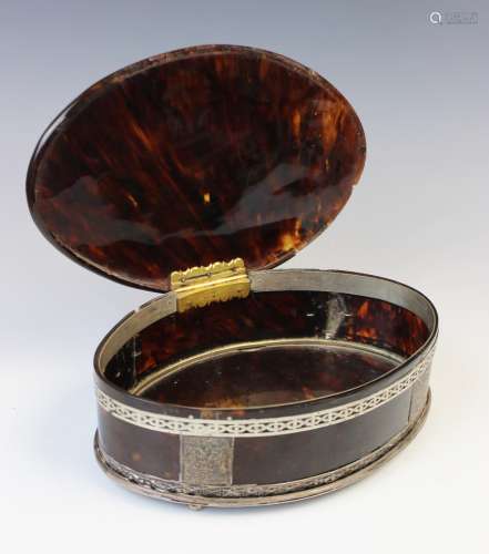 A Victorian white metal mounted tortoiseshell jewellery box,...
