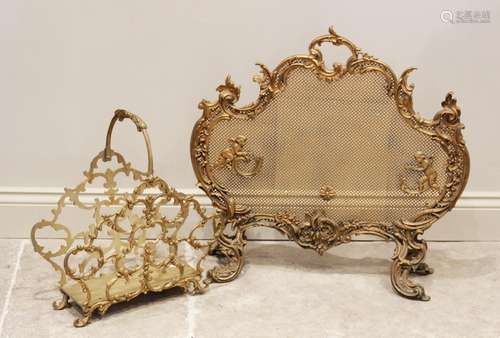 A Louis XVI gilt metal rococo style fire screen, mid 20th ce...