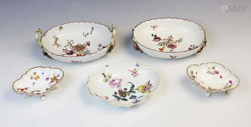 Two Chelsea 'Hans Sloane' type botanical sweetmeat baskets, ...