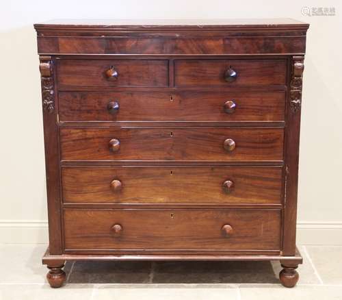 A mid 19th century mahogany chest of drawers, the secret fri...