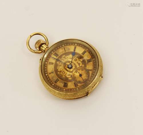 An Edwardian continental 18ct gold fob watch, the circular d...