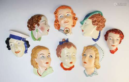 Six Art Deco Czechoslovakian wall masks, in the manner of Ro...