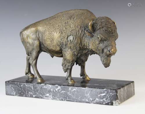 A bronze figure of a bison, 20th century, naturalistically m...