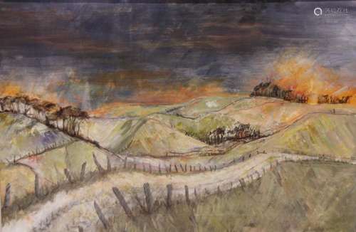 Manner of Ronald Lowe (English, 1932-1985), A forest fire bu...