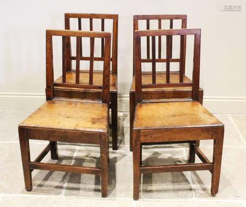 A set of six fruitwood country chairs, each with a reeded ra...