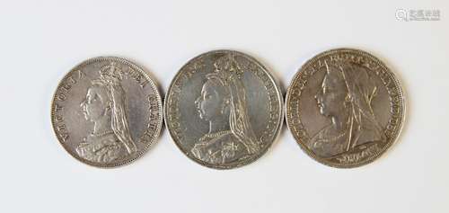 Two Victorian Crowns, dated 1889 and 1895, and a Victorian F...