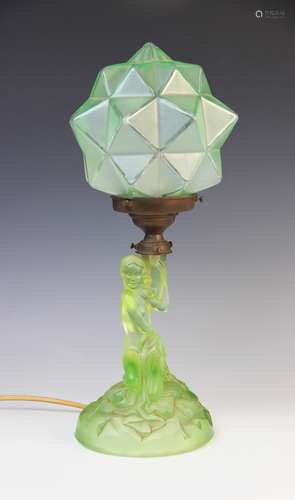 An Art Deco green glass table lamp by Walther & Sohne, early...