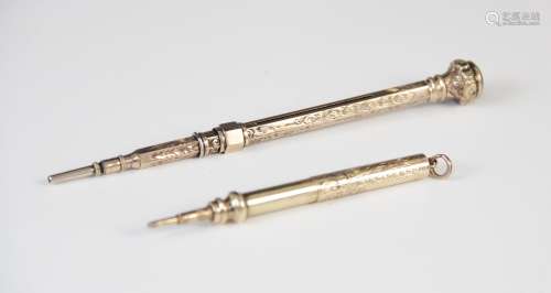 A Victorian 9ct gold mechanical pencil, of hexagonal form wi...