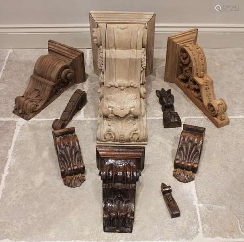 A quantity of carved architectural wall brackets, of typical...