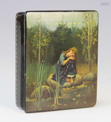 A Russian painted tobacco box, 20th century, of rectangular ...